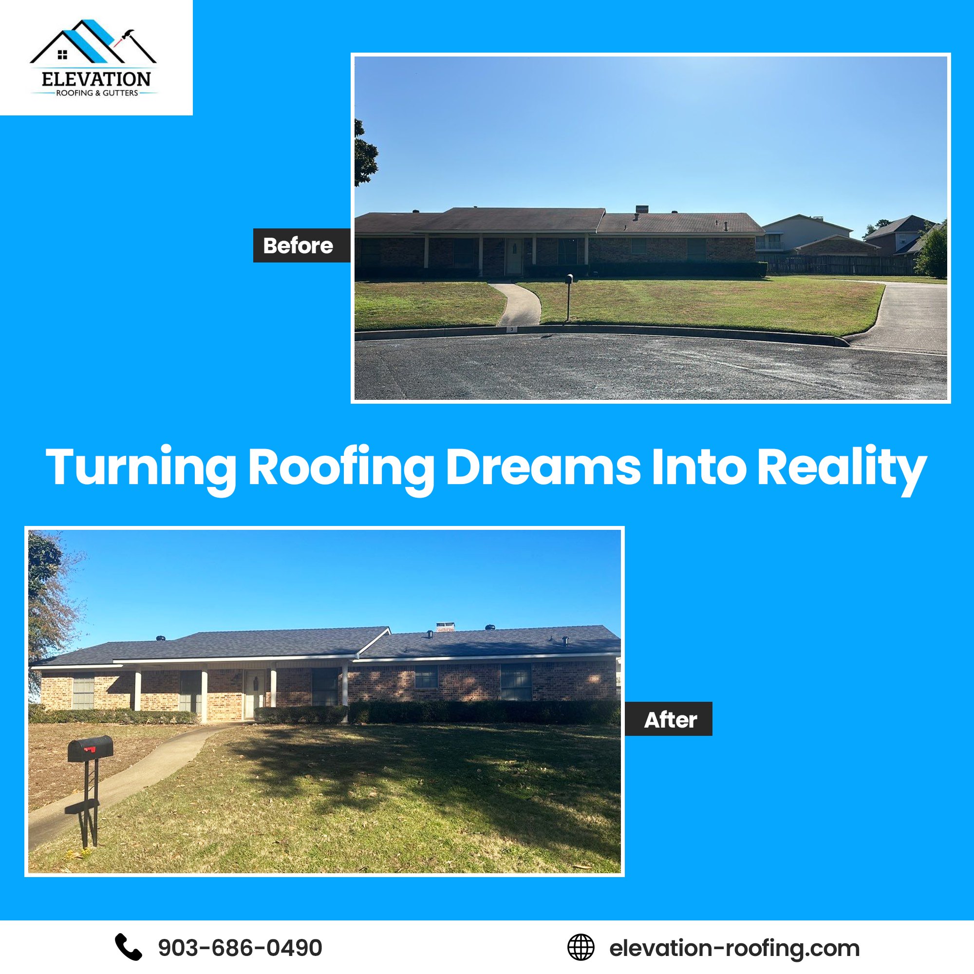Elegant home with new dark shingle roof and professional finish