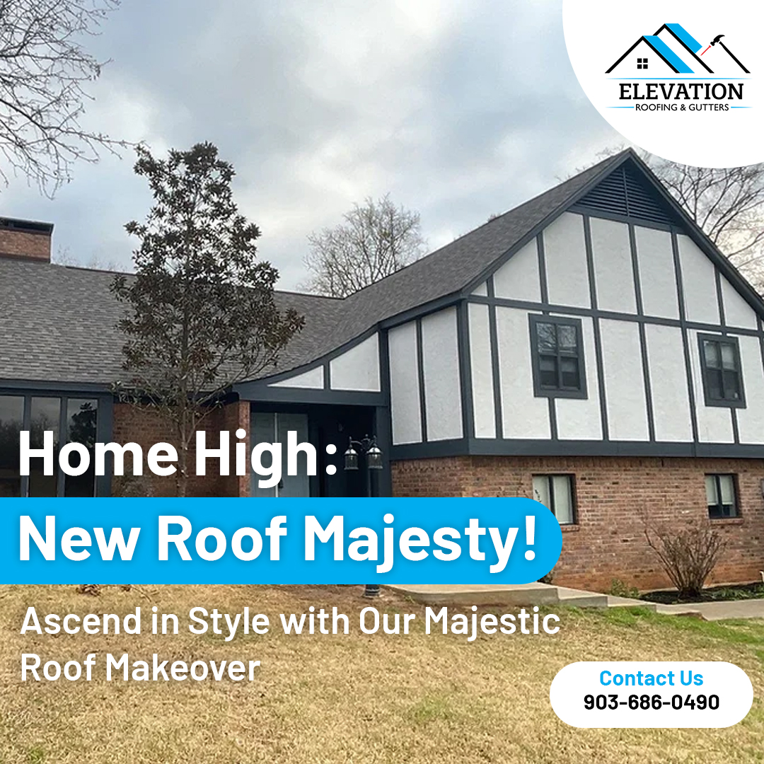 Tudor-style home with majestic new dark shingle roof