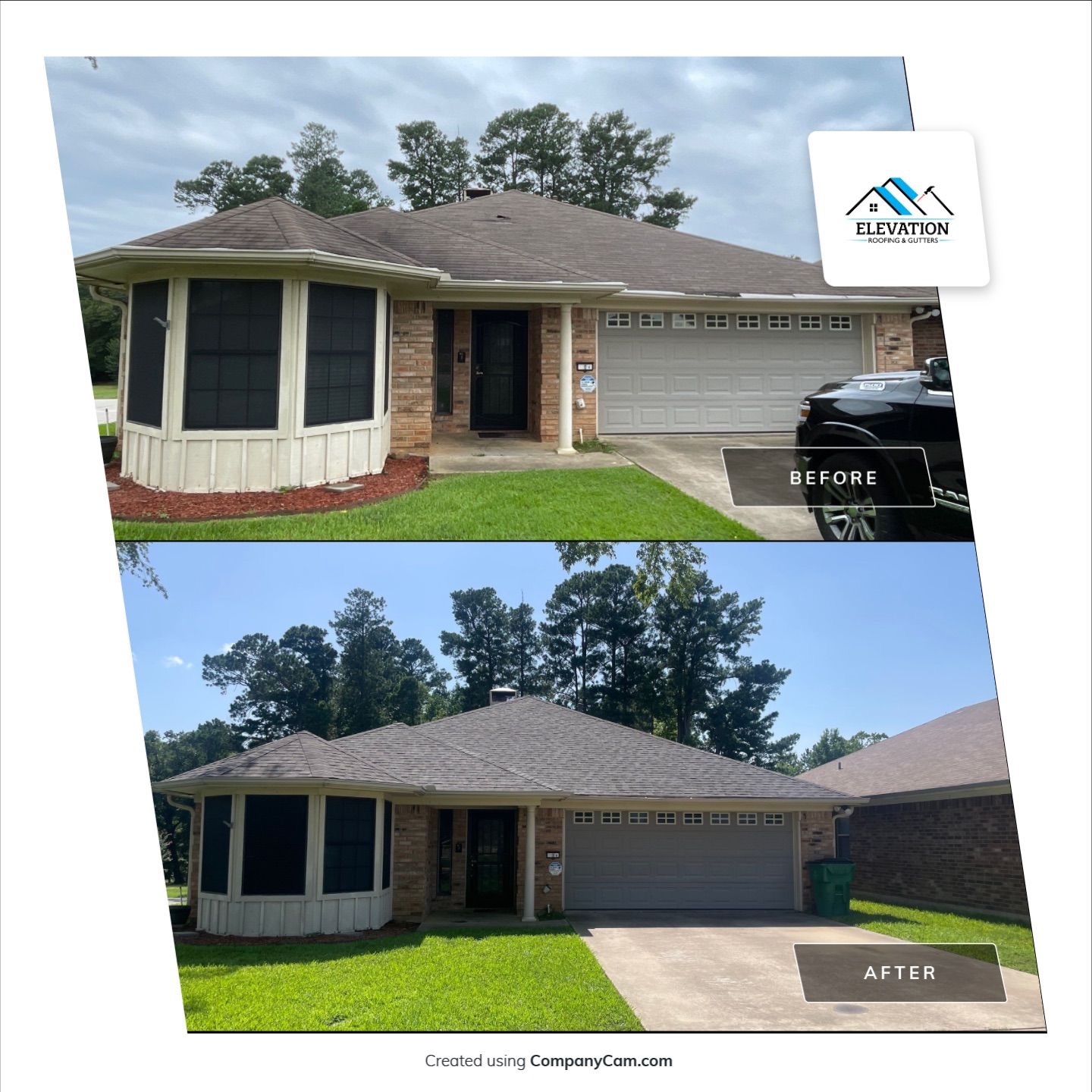 Completed roofing project on residential property